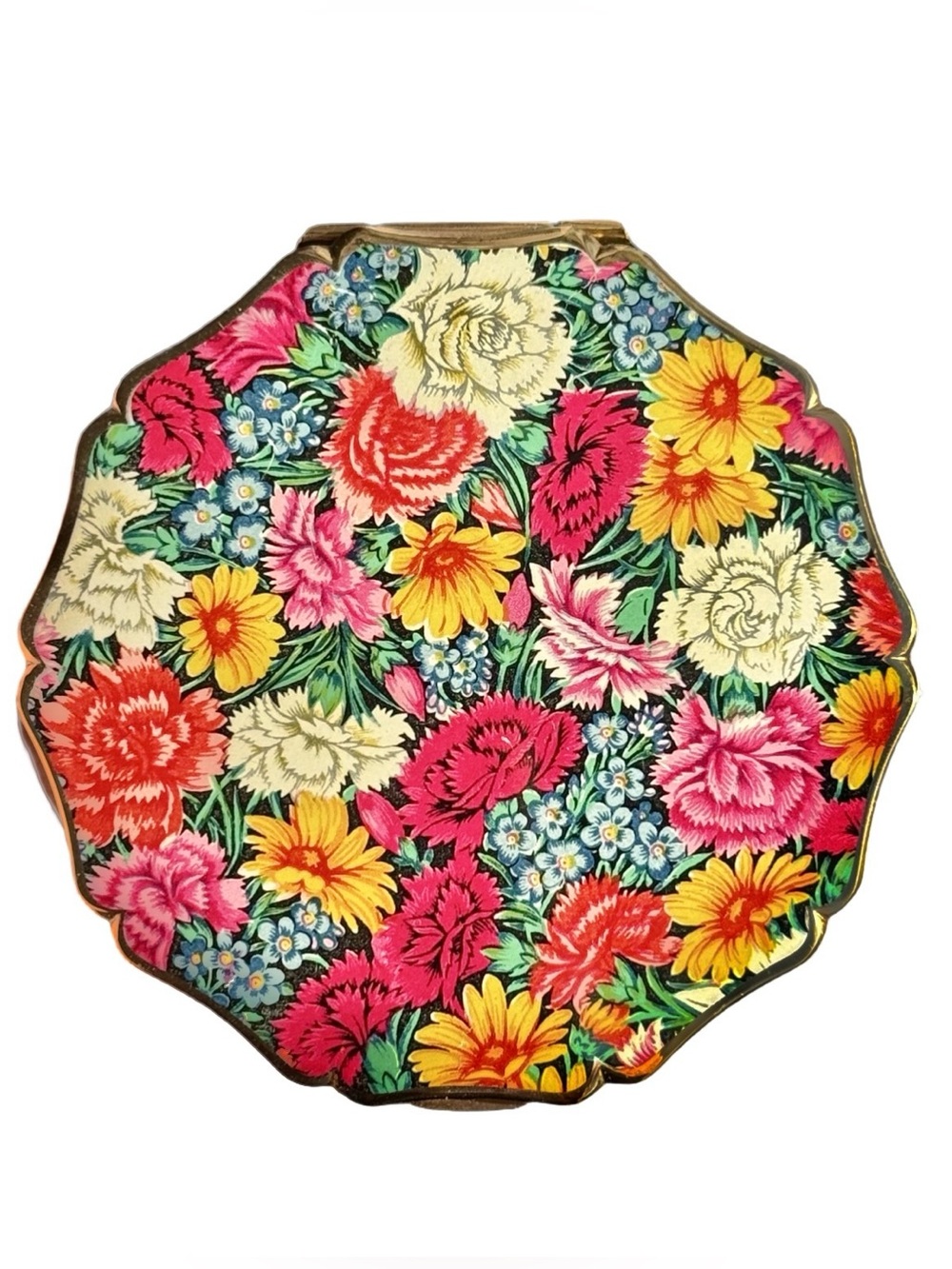 Vintage Mid Century Stratton English Garden Liberty Floral Blooms Round Compact